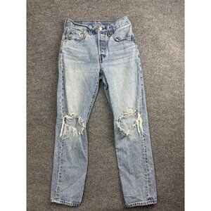 Levis 501 Straight Jeans Womens W26 L30 Light High Rise Distressed Button Fly